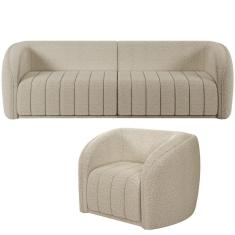 Kit Sofá 4 Lugares Para Sala 252cm Com 01 Poltrona Lazio M03 Bouclê Bege - Lyam Decor