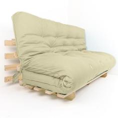 Sofa Cama Futon Oriental King Bege Madeira Maciça Pinus Natural Sem Pi
