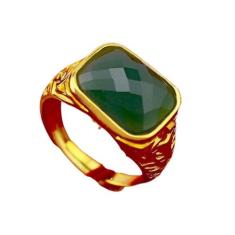 Anel Masculino Dourado Pedra Verde Banhado Ajustável - Pjk store