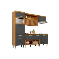 Kit de Cozinha Modulada 4 Peças Princesa (1 Armário + 2 Balcões + 1 Paneleiro) C4P16 Freijo/Grafite - Nesher