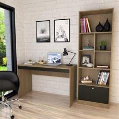 Conjunto Home Office Escrivaninha Livreiro 6 Nichos 1 Porta B31 Nova Mobile Mel/preto