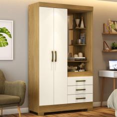 Guarda Roupa Solteiro 2 Portas 3 Gavetas Pequin Briz Marrom/Off White