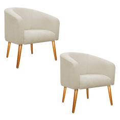 kit 02 Poltronas Luiza Palito Mel Linho Bege - ADJ Decor