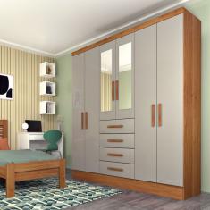 Guarda-Roupa Casal com Espelho Arizona 6 Portas 4 Gavetas Cinamomo e Off White