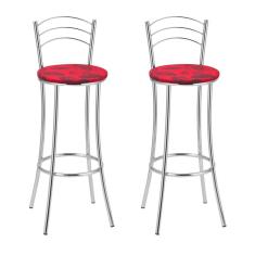 Kit 2 Banquetas Cromadas Bc26-a E502 Cromado/Vermelho