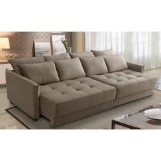 Sofá Sem Caixa Retrátil e Reclinável 2,10m com Molas Carol Veludo Cappuccino Adonai Estofados