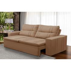 Sofá Retrátil e Reclinável 3 lugares com Molas 1,80m Ester Suede Cappuccino Adonai Estofados