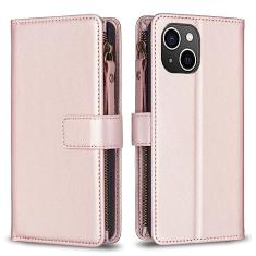 Capa com alça de pulso para iPhone 14, 9 compartimentos para cartão, 1 carteira de couro com zíper, função de suporte, fecho magnético, capa para celular compatível com iPhone 14 de 6,1 polegadas