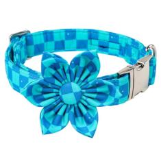 Coleira xadrez maca Bates flor verde menta azul com flores para cães ajustáveis coleiras fofas acessórios presente para cachorrinho pequeno, médio grande GG com fivela de metal dourado