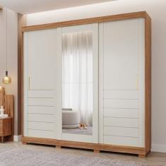 Guarda-roupa Casal 3 Portas de Correr 6 Gavetas com Pés 100% Mdf Boston Espresso Móveis Cinamomo/Off White