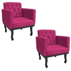 Kit 02 Poltronas Classic Pés Luís Xv Suede Pink
