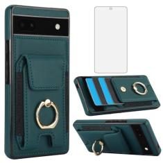 Asuwish Capa de telefone para Google Pixel 6A 5G 2022 com protetor de tela de vidro temperado capa carteira e suporte de anel fino suporte para cartão slot de crédito acessórios para celular Pixel6A