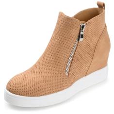 Journee Collection Womens Medium and Wide Width Pennelope Sneaker Wedge, Tan, 8.5