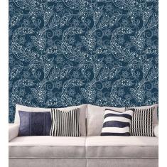 Papel de Parede Adesivo Lavável Floral Azul Marinho