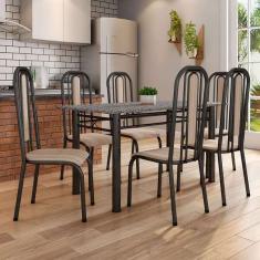Conjunto De Mesa Com 6 Cadeiras Granada Preto E Natural Bege