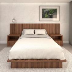 Cama Queen e Cabeceira com 2 Mesas Laterais MDF Sob Medida - Casa Lar 