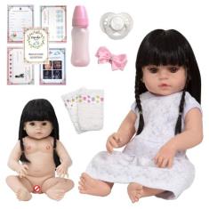 Boneca Reborn Recém Nascida Morena Com Enxoval Baby 13 Itens - Cegonha