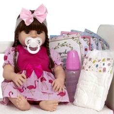 Boneca Reborn Realista Linda  + Enxoval 13 Acessórios - Cegonha Reborn