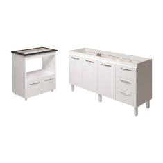 Balcão Cozinha Armário Gabinete De Pia 160 Cm Estela E Balcão Para Fogão Cooktop 5 Bocas Evelyn Branco