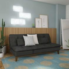 Sofá-Cama 3 Lugares Casal Arabella com Pés de Madeira Suede Cinza