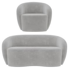 Sofá 2 Lugares Living 160cm E 1 Poltrona Giratória Garbin K04 Veludo Cinza - Mpozenato