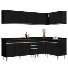 Armário De Cozinha Modulado De Canto 6 Peças Cp32 Balcão Com Tampo Preto - Lumil