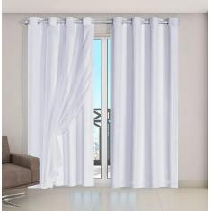 Cortina Voil Xadrez Com Forro Blackout 6,00 X 2,80 Gelo