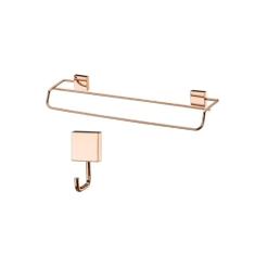 Kit banheiro lavabo 2 peças rosé gold Future toalheiro banho duplo e cabide gancho