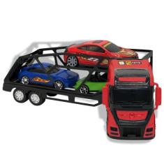 Caminhão Cegonheira Grande com 3 Carrinhos - Vermelho - BS TOYS
