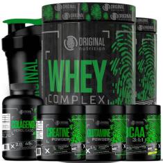 Kit Whey Protein Complex + Bcaa + Glutamina + Creatina + Colágeno + Sh