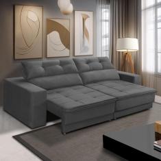 Sofá Retrátil e Reclinável 3 lugares 2,10m com Molas Emily Suede Cinza Adonai Estofados