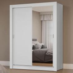 Guarda-Roupa Solteiro 2 Portas de Correr com Espelho Branco Milano Mad