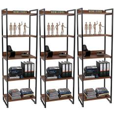 Kit 03 Estantes com 5 Prateleiras Escritório Estilo Industrial Form C01 187x60 cm Nogal - Lyam Decor