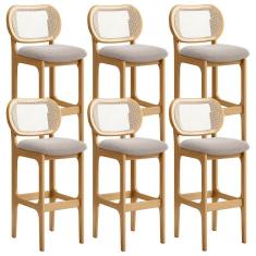 Kit 06 Banquetas Altas Para Cozinha Bancada Sala Tela Betta Fixa L02 Bouclê Bege - Lyam