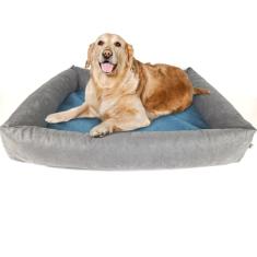 Cama Para Cachorro Grande 100x87 Cm + CAPA EXTRA - ESCOLHA A COR - 100% Lavável e Resistente - Pet Querido (Cinza + Azul)