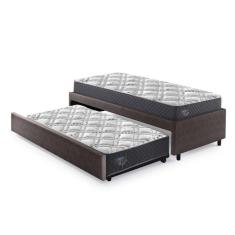 Bicama Box Solteirão 96x203 Cm Courino com Dois Colchões Adapto Molas Ensacadas Ecoflex Marrom/Cinza