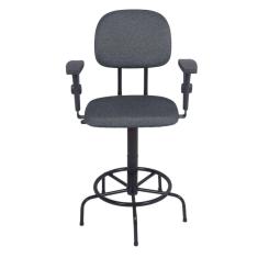 Cadeira caixa alta com braço - L duplo - regulagem de altura  -  base  de ferro fixa tecido cinza/preto