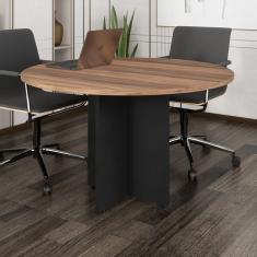 Mesa de Reunião Circular Pé Painel Marrom/Preto