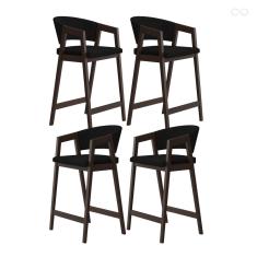 Kit 4 Banquetas Alta para Ilha de Cozinha Ravena Madeira Maciça Capuccino Suede Preto CCS