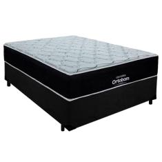 Cama Box Casal Suede + Colchão Airtech Molas Ensacadas Antares Ortobom Preto 138x188cm - Suporta Até 120kg Por Pessoa