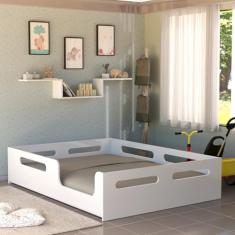 Cama Casal Japonesa com proteção lateral 100% mdf Branco
