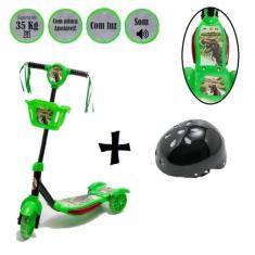 Patinete Ajusta Altura Até 71Cm De Dinossauro Mais Capacete - DM Toys