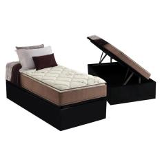 Cama Box Baú Solteiro: Colchão Espuma Anjos D28 / AG65 Star Pillow Top + Base crc Suede Black(88x188)