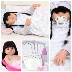 Boneca Reborn Realista Morena 46cm Olhos Castanhos 13 Itens