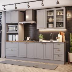 Cozinha Completa 4 Peças Com Aéreo 3 Portas Com Vidro Amy Casa 812 Cinza