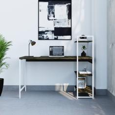 Escrivaninha Com Estante 3 Prateleiras Estilo Industrial 135cm Active Carvalho Dark / Est.branca