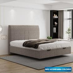 Cama Flutuante Baú Space King Linho - Skybox Cor Marrom