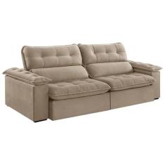 Sofá 5 Lugares Retrátil e Reclinável Jobi Veludo Bege Natural 297 cm -