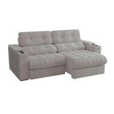 Sofá 4 Lugares Retrátil e Reclinável Premier Molas Bouclé Cinza 261 cm
