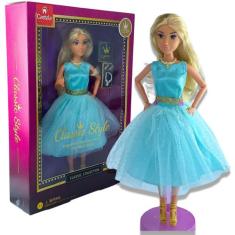 Boneca Princesa Fashion Vestido Azul Style Acessórios Castela - Castel